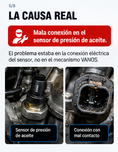 Representación del sensor de presión de aceite y una conexión con mal contacto