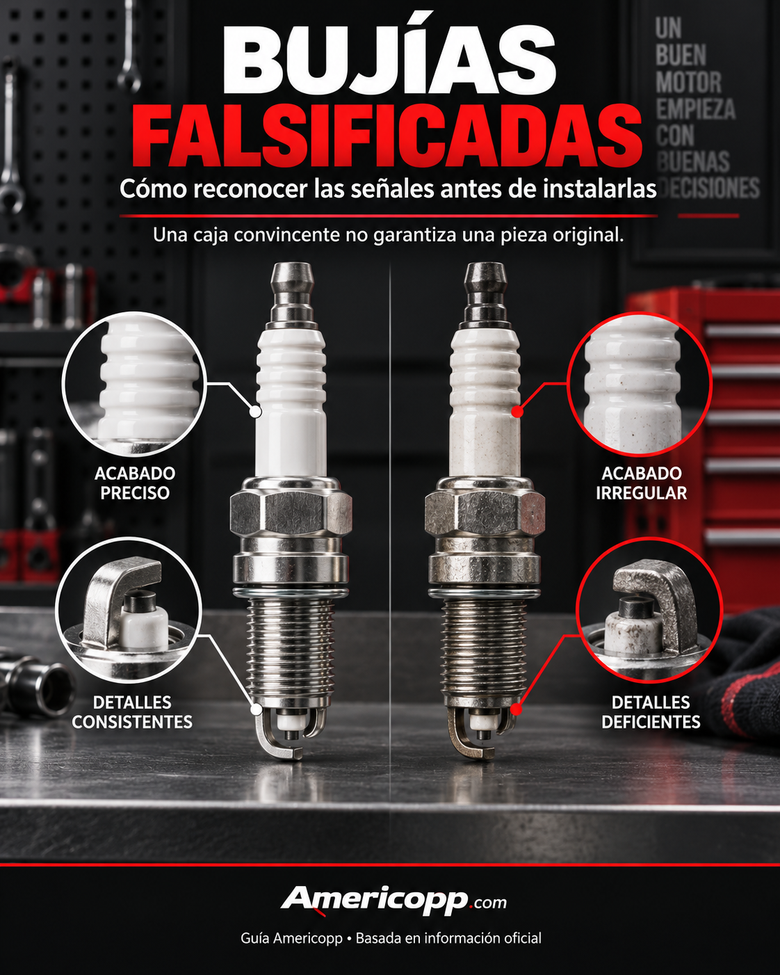 Bujías falsificadas: comparación visual antes de instalarlas