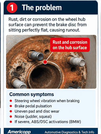 Rust and contamination on the wheel hub mounting face