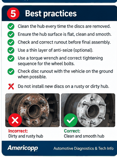 Correct wheel-hub cleaning and rotor installation procedure