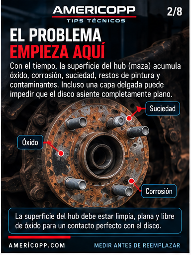 Óxido y contaminación en la superficie de apoyo del hub