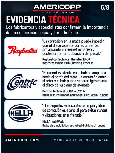 Evidencia técnica sobre limpieza del hub y runout
